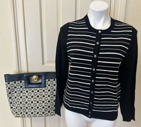 Never Worn Black And White Croft & Barrow Sweater (with Tags Size M) Paired With Banana Republic Tote