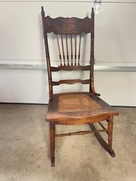 Antique Solid Oak Cane Rocking Chair