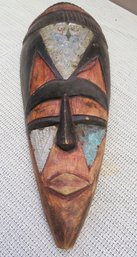 Africa Ghana Carved Wood Mask With Tin Accents
