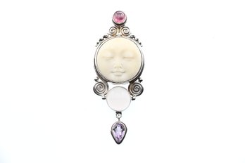 Sterling Silver Sajen Moon Face Goddess Pin Brooch Pendant