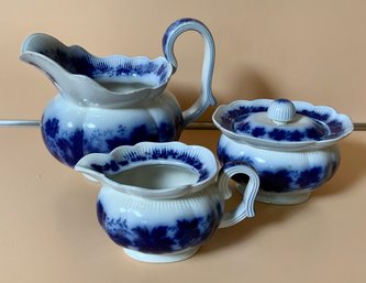 Gorgeous Antique Flow Blue 3 Pc Set  ~ Gefle Vinranka Percy Made In Sweden ~