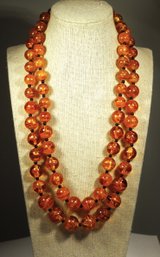 Vintage Double Strand Necklace Amber Colored Plastic Beads