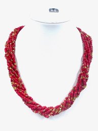 New Old Stock Red Bohemian Glass Bead Multistrand Necklace