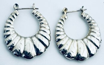 STERLING SILVER ETCHED HOOP EARRINGS