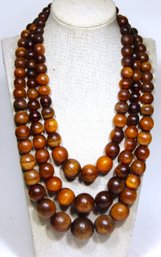 Vintage Large Triple Strand Genuine Horn Beaded Necklace 1980s