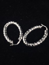 Silver Pressed Clip Oval Hoop Earrings 578