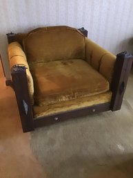 Yellow Velour Mid Century Gothic Arm Chair With Chains