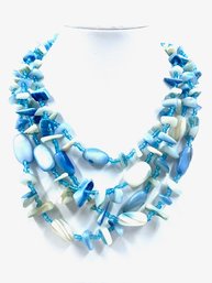 Highly Polished Blue Hue Stoned Multistrand Necklace