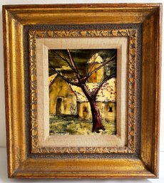 J. Marque Mid Century Oil Painting On Board Of  French Countryscape In Ornate Gilded Frame, Signed