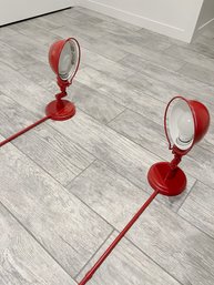 A Pair Of Red Adjustable School House Style Sconces - Basement