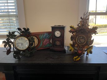 Vintage Cuckoo Clock, & Three Other Clocks