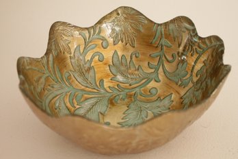Italian Handmade Vietri Gold Glass Bowl With Sticker On The Bottom