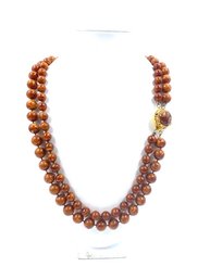 Vintage Dual-strand Marbled Rust Tone Bead Necklace