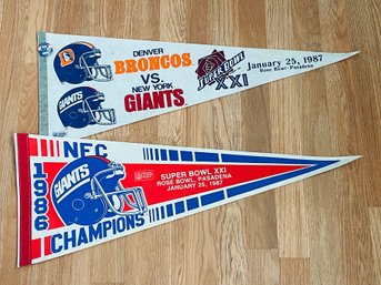 New York Giants Mark Bavaro Autographed Pennant And 1986 New York Giants Super Bowl XXI Champions NFC Pennant