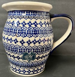 Polish Pottery Pitcher - Boleslawiec Handmade Poland - Blue & White - Water Milk Lemonade - 6.75 H