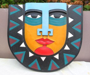 Large Colorful Wall Art Carved Wood Face Hanging