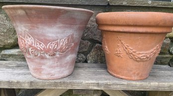 A Pair Of Decorated Terracotta Planters