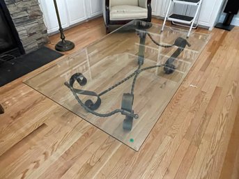 CONTEMPORARY IRON AND GLASS COFFEE TABLE