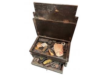 Large Vintage Handmade Tool Box With Misc Tools