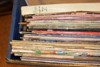 Blue Crate W Records Zeppelin, Beatles, Chicago Etc