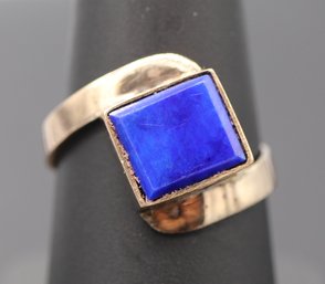 Modernistic Blue Lapis Lazuli & 10k Yellow Gold Ring