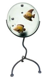 Unique Metal And Frosted Glass With Fish And Bubbles Tea Light Candle Holder