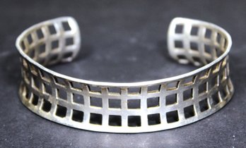 Vintage Sterling Silver 925 'waffle' Formed Cuff Bracelet