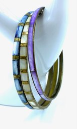 Trio Of Vintage Mother Of Pearl/dyed Shell Bangle Bracelets