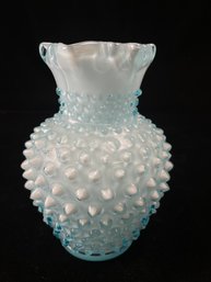 MILK GLASS BLUE IRIDESCENT PITCHER