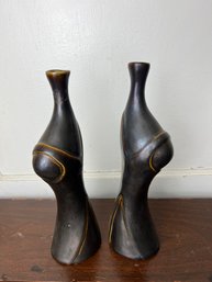 Pair Of Signed 1958 Matte Glazed Ceramic Vases