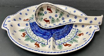 Polish Pottery Christmas Moose Evergreen Sectional Serving Piece - Ceramika Boleslawiec - Handmade Poland