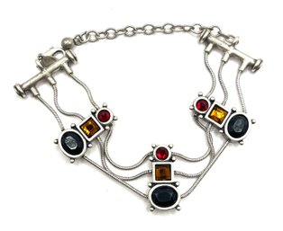 Vintage Chicos Heavy Multi Color Stones Three Strand Bracelet