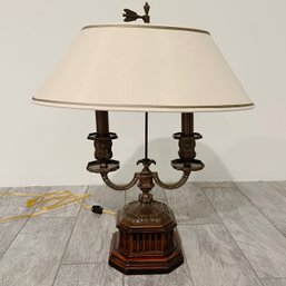 A Bronze Table Lamp With Beige Shade - Basement