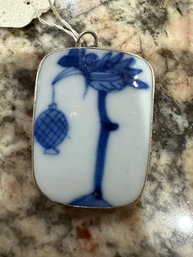 Unique Antique Porcelain Sterling Brooch With Stork Holding Baby ~ Great Gift ~