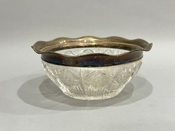 Antique Cut Glass Bowl With Sterling Edge