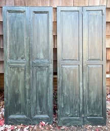 Pair Of Tall Antique Green Wood Shutters / Folding  Doors