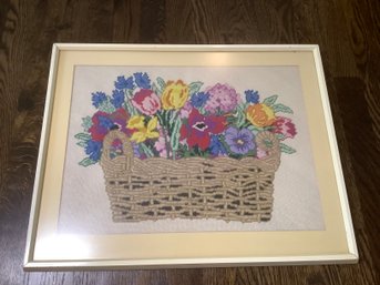 Floral Basket Framed Needlepoint