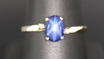 Magical Blue Star Sapphire & Diamond Accent 14k Yellow Gold Ring