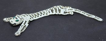 Vintage Black And White Rhinestone Leopard Elongated Brooch