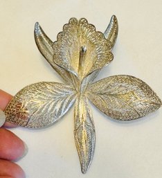 LARGE BEAUTIFUL STERLING SILVER FILIGREE ORCHID BROOCH