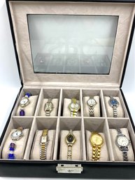 Estate Collection Of Vintage Ladies Watches In Watch Jewelry Dresser Box