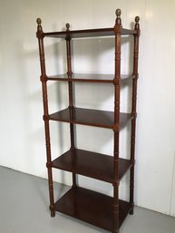 Handsome Tall Mahogany Five Shelf Etagere With Brass Finials - Very Good Condition - Very Versatile Piece