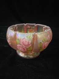 Fenton Iridescent Rose Bowl Hand Painted