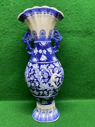 Exquisite Cobalt Blue And White Porcelain 15' Tall Vase. No Shipping.