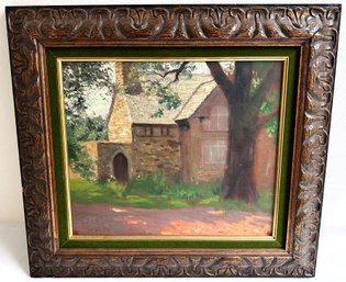 Henry Bayley Snell (1858-1943) Oil Painting On Canvas, House With Early Morning Sun, Signed