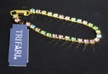 Trifari Multi Colored Rhinestone 1980s Bracelet W Original Label