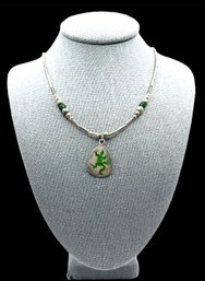 Vintage Liquid Silver Style Necklace With Lizard Pendant