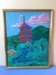 Asian Temple Oil On Canvas