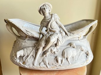 Royal Dux  Center Bowl Of A Shepherd In Relief