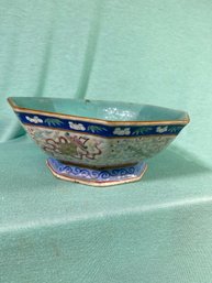 Chinese Asian Octagon Bowl 8.25x3 In Very Good Condition Great Shape Great Color Beautiful Designs